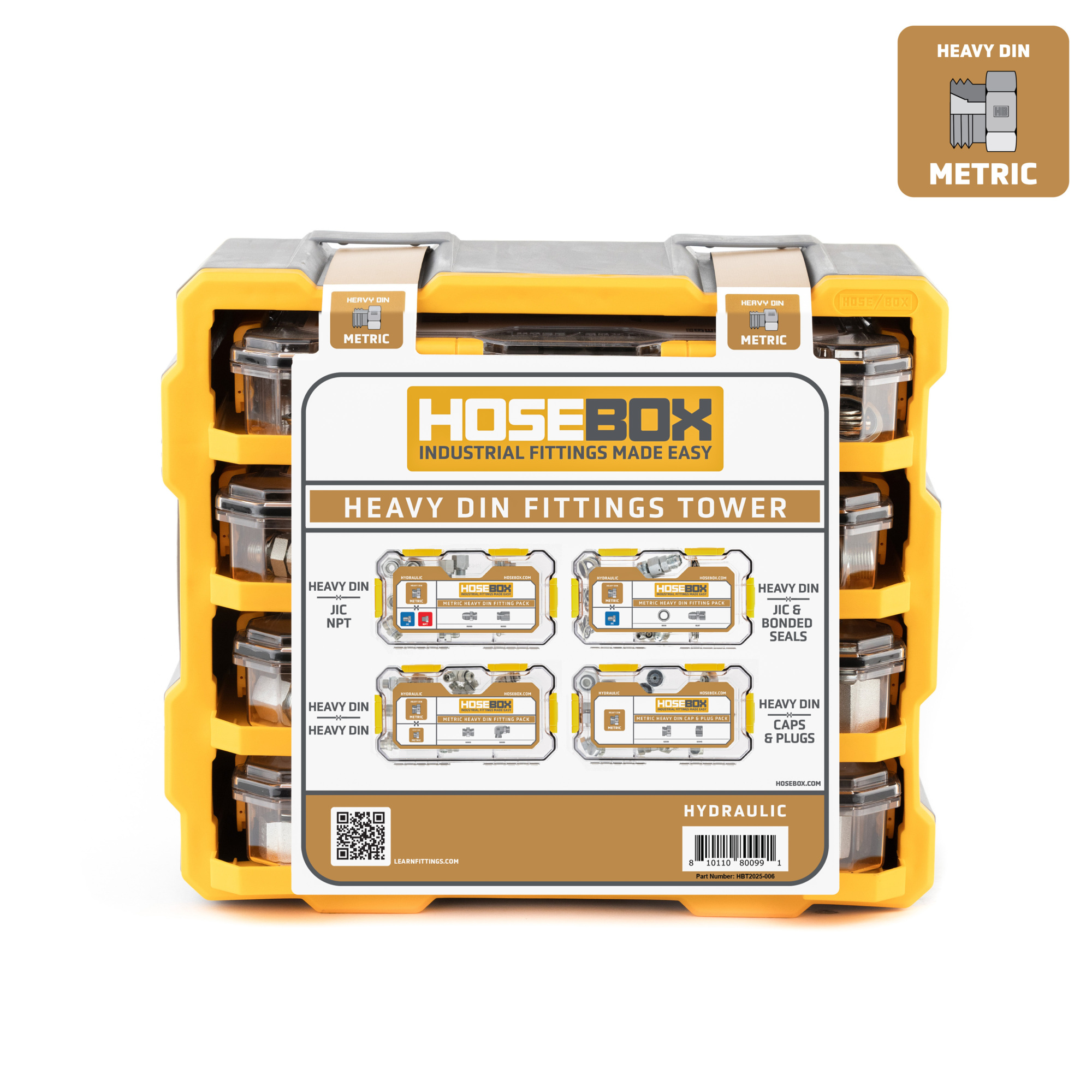 HoseBox, HEAVY DIN Fitting Tower-88 Adapters-60 Seals, Fitting Size Other in, Model# HBT2025-006